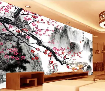 

3d room wallpaper custom mural non-woven wall sticker 3d Chinese red plum flower ink painting photo wallpaper for walls 3d