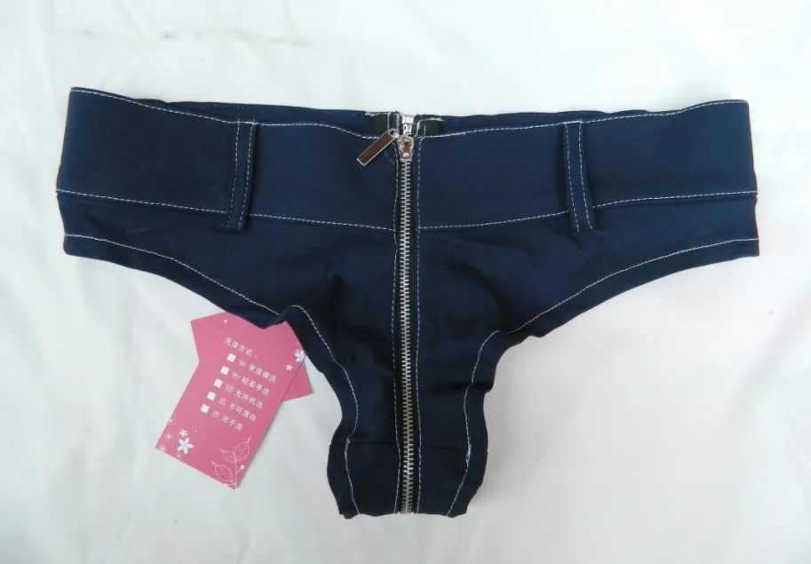 

1PCS Sexy Jeans Hot Shorts U Zipper Open Crotch Mini Bikini Denim Shorts Low Rise Waist Erotic Culb Dance Wear For Women FX1045