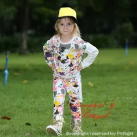 Fashion Style Children Clothing Set Full Print O-Neck Long Sleeve Montage Girl Costume CS80727-20C