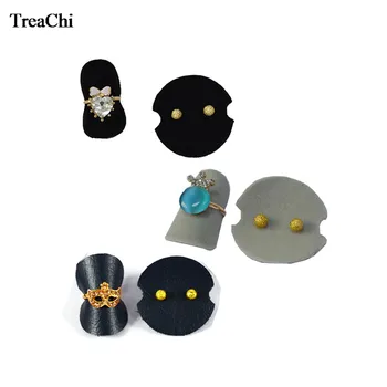 

25Pcs/Lot Round Blue PU Ring Holder Sheet Economic Grey Black Velvet Ring Earring Display Organizer Storage Stand Dia 38 mm