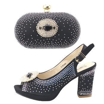 

Stones black sandal shoes and clutches evening bag fashion italian shoes and bag matching 2018 free ship shoe and bag SB8294-1