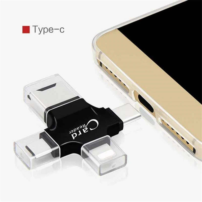 4 in 1 USB 2 0 OTG Lightning Type C Memory Card Reader Micro SD Card 5