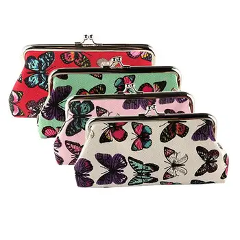 

Women's Butterflies Printed Canvas Coin Purse Pouch Long Metal Frame Clutch