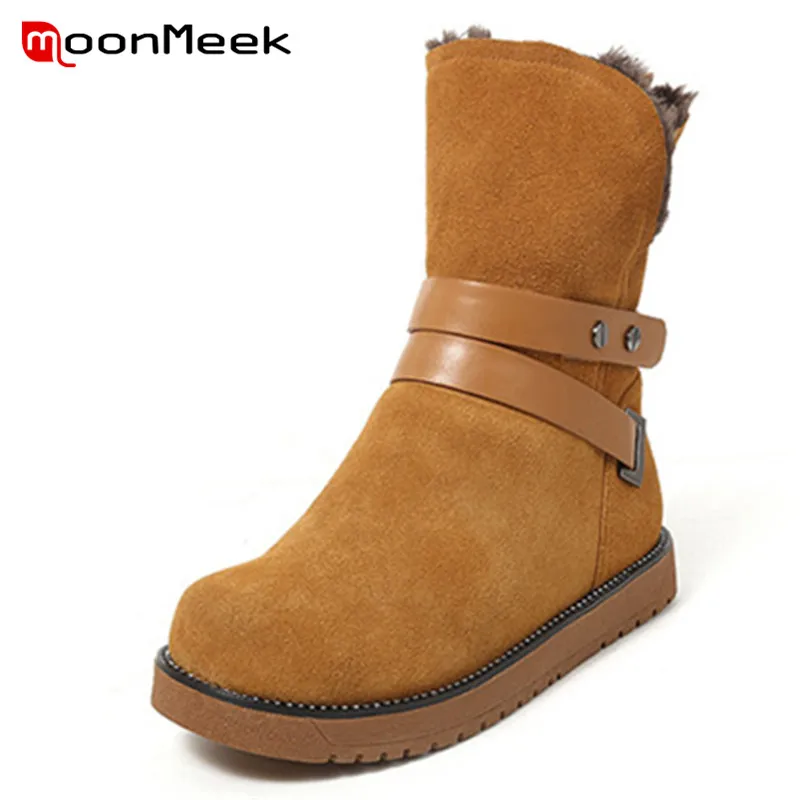 

MoonMeek 2018 new arrive women winter snow boots hot sale round toe ankle boots popular cow suede leather boots ladies