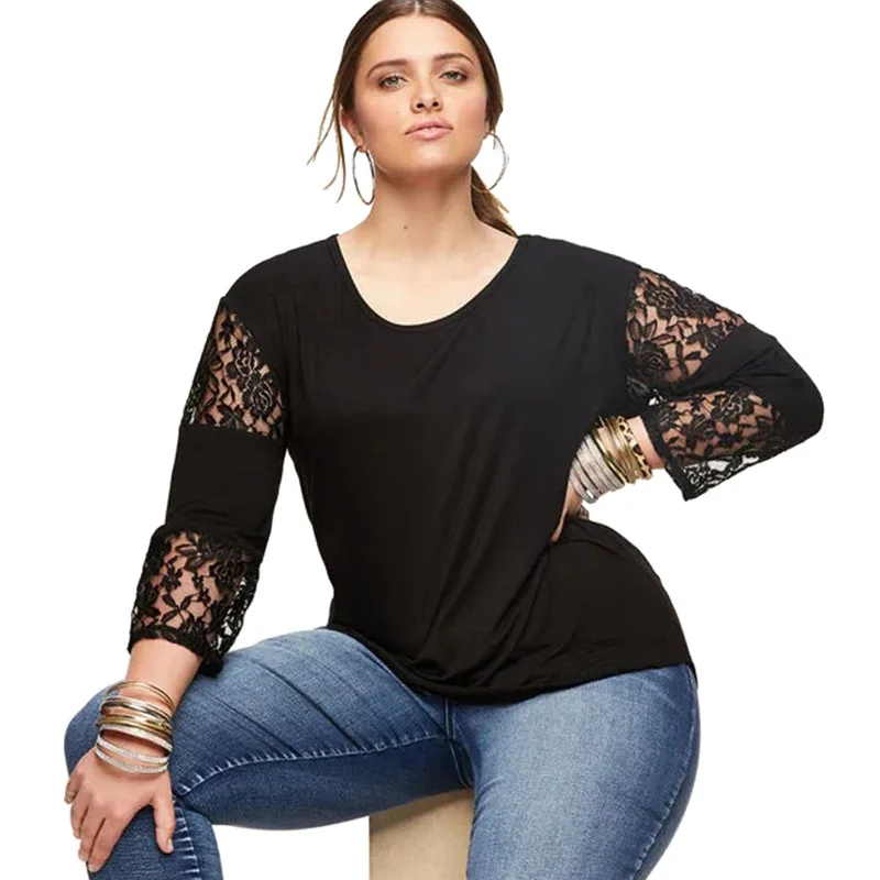 2018 Autumn Casual 4XL 5XL Plus Sizes Women Tops Black Lace Big Sizes