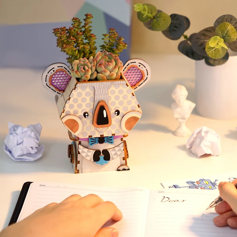

Robotime 3D Wooden Koala Puzzle Game Creative Flower Pot Storage Box Pen Holder Model Building Kit Children's Toys Adult FT732