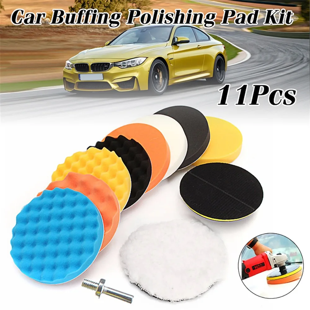 11pcs 7 inch Polishing Waxing Buffing Sponge Pads Set + M14 Thread For