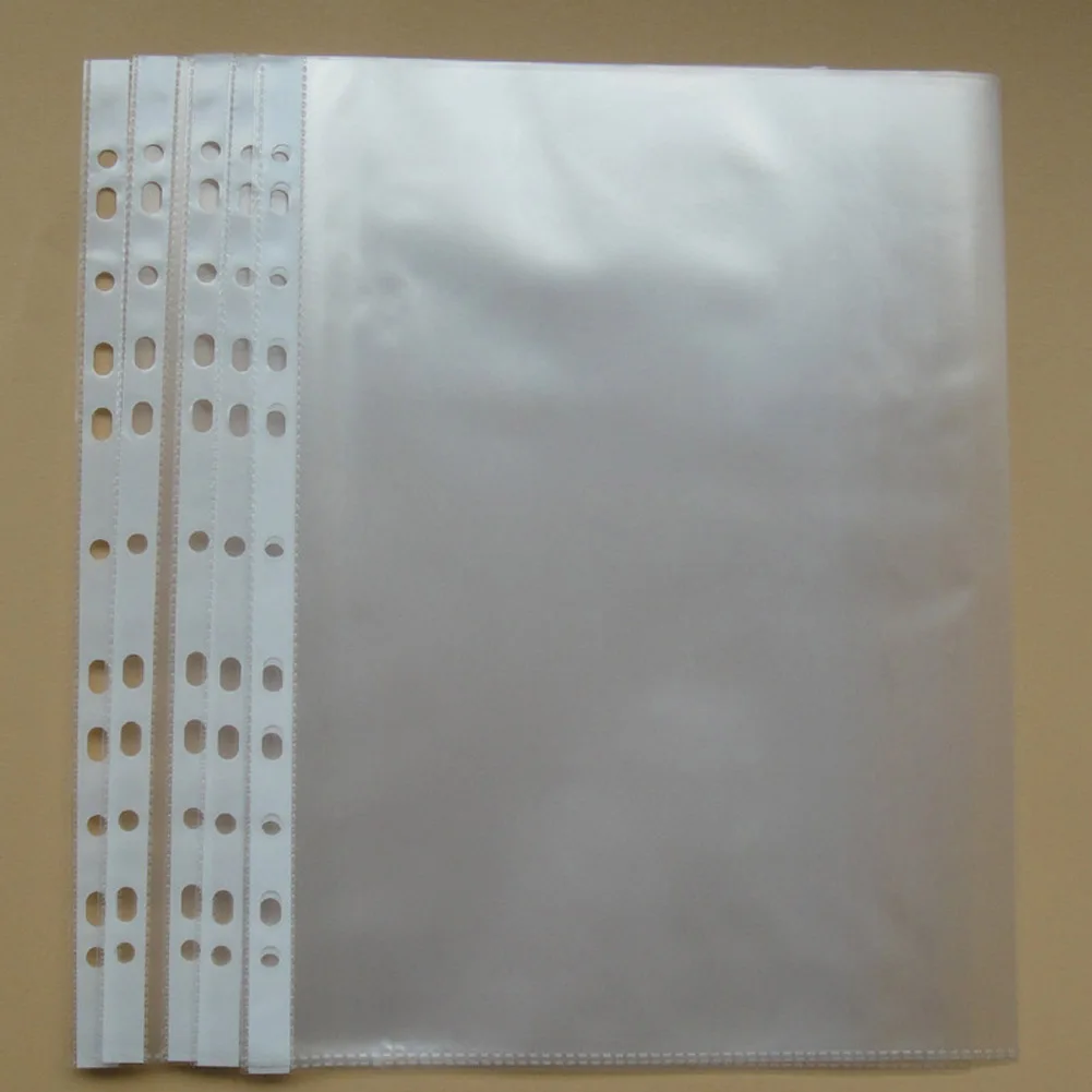 

100 Sheets 8.5x11 / A4 Strong Transparent Poly- Punched Pockets X 100 Sleeves, 11 Holes, PP Bag For Ring Binder/folders