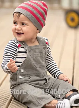 

Fashion autumn winter baby boy clothes cotton long sleeve stripe rompers + overalls + hat 3pcs newborn baby clothing sets