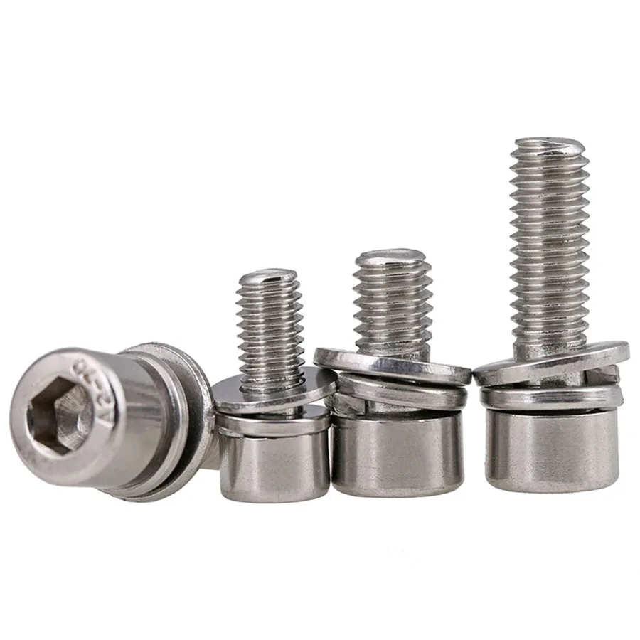 

10-50Pcs M2.5 M3 M4 M5 M6 304 Stainless Steel Hexagon Socket Head Three Combination Screws Bolts Smooth