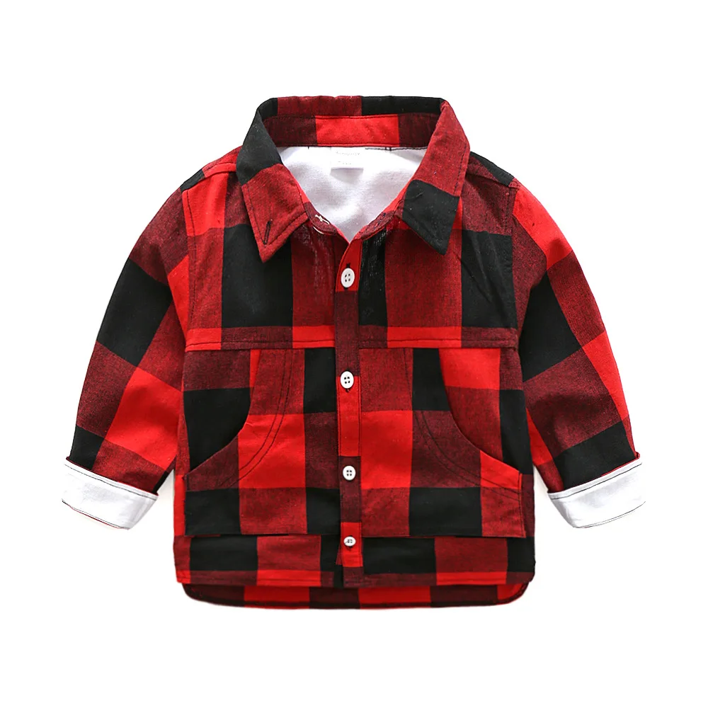 Рубашки в клетку для мальчика хлопок с отложным воротником детская рубашка с длинным рукавом Одежда для мальчиков рубашки для мальчиков весна-осень Детская одежда