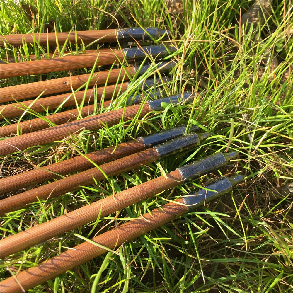 Günstige 6 12 24PCS 32   Handmade Bambus Pfeile Für 20 60IBS Longbow Jagd Bogenschießen