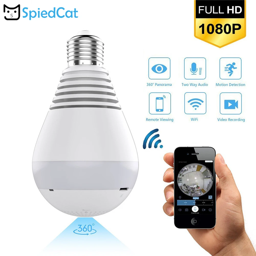360 для панорамной съемки Беспроводной Wi Fi IP 1080 P 2.0MP E27 смарт лампы в виде белого