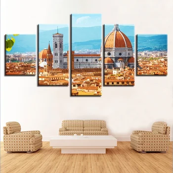

Canvas Poster Wall Art Framework 5 Pieces Florence Cathedral Paintings HD Prints Building Landscape Pictures Modular Home Decor