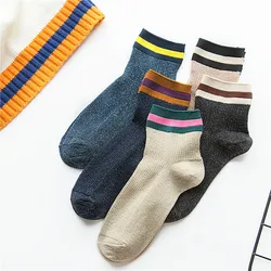 SP&CITY Classical 5 Pairs/Set Women Striped Patterned Shiny Short Socks Hot Sell Cotton Fashion Casual Socks Korean College Sox SP&CITY Classical 5 Pairs/Set Women Striped Patterned Shiny Short Socks Hot Sell Cotton Fashion Casual Socks Korean College Sox