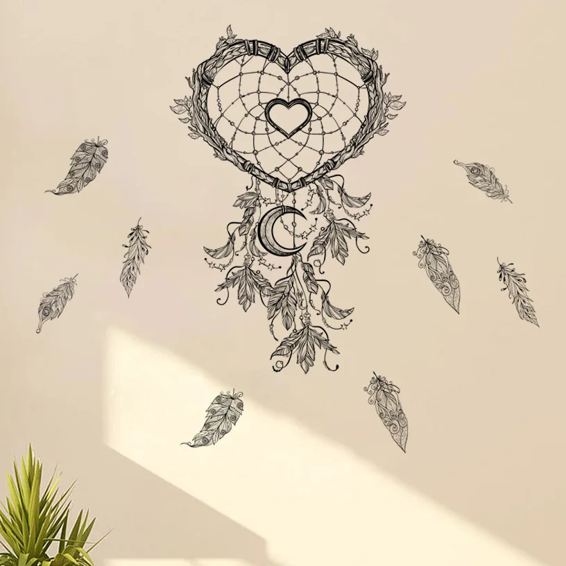 Черное сердце любовь Ловец снов на стену наклейки искусство ПЕРО Спальня Гостиная наклейки на стены съемные самоклеющиеся настенные dc18