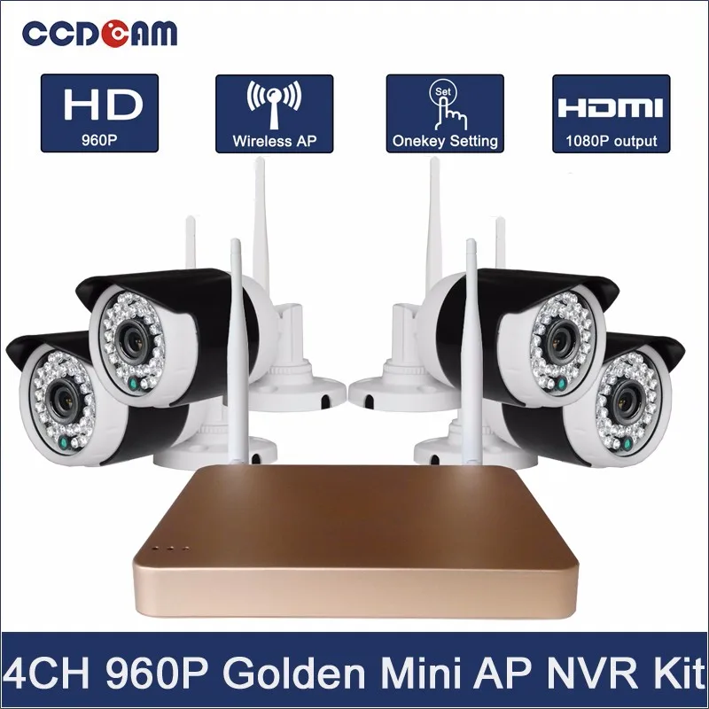

960P Wifi NVR Kit Security Camera System 4CH Super Mini Golden NVR Complete CCTV Set Wireless IP Camera Kit Free Shipping