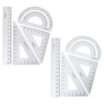 4Pcs Drawing School Supplies Set Square Triangle Ruler Aluminum Alloy Protractor
