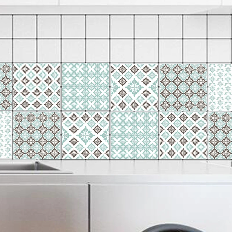 Retro Tiles Wall Stickers for Bathroom Kitchen Decoration Adhesive Waterproof PVC Wall Stickers Waist Line 20x100cm 1 pcs