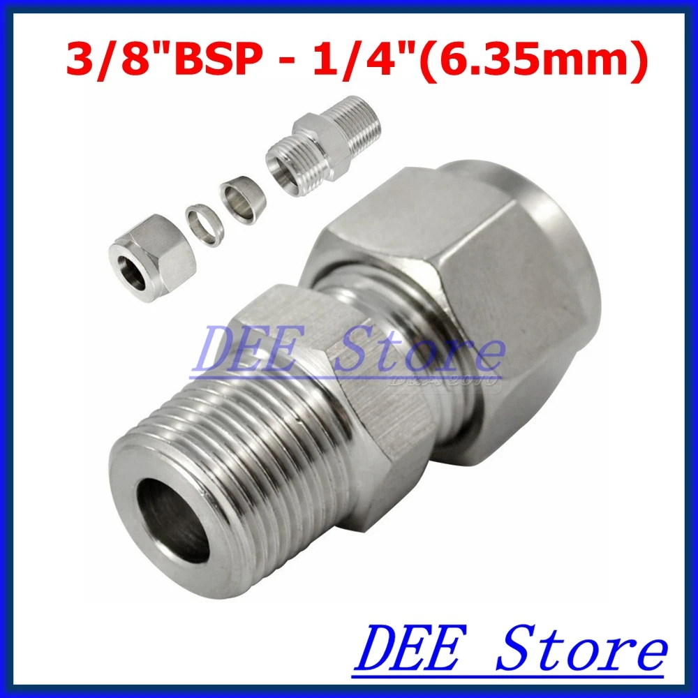 

2PCS 3/8"BSP x 1/4"(6.35mm) Double Ferrule Tube Pipe Fittings Threaded Male Connector Stainless Steel SS 304 New Good Quality