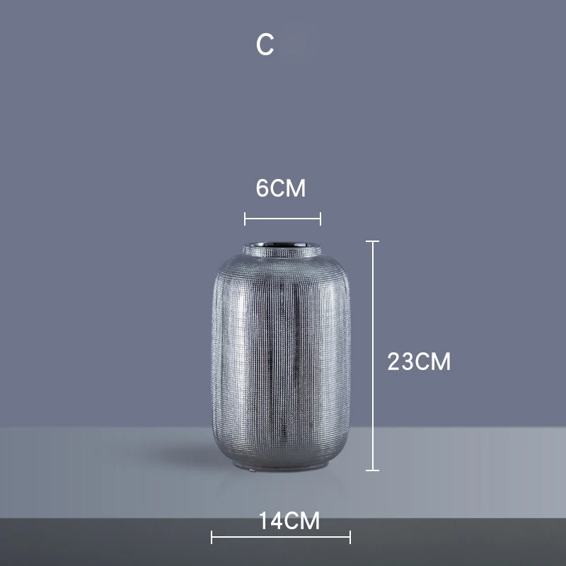 Европейская креативная керамическая ваза с узором в виде сетки, высокое качество, серебристо-серый цилиндр, вазы для настольного искусства, большая ваза для украшения дома - Цвет: C  23x6x14cm