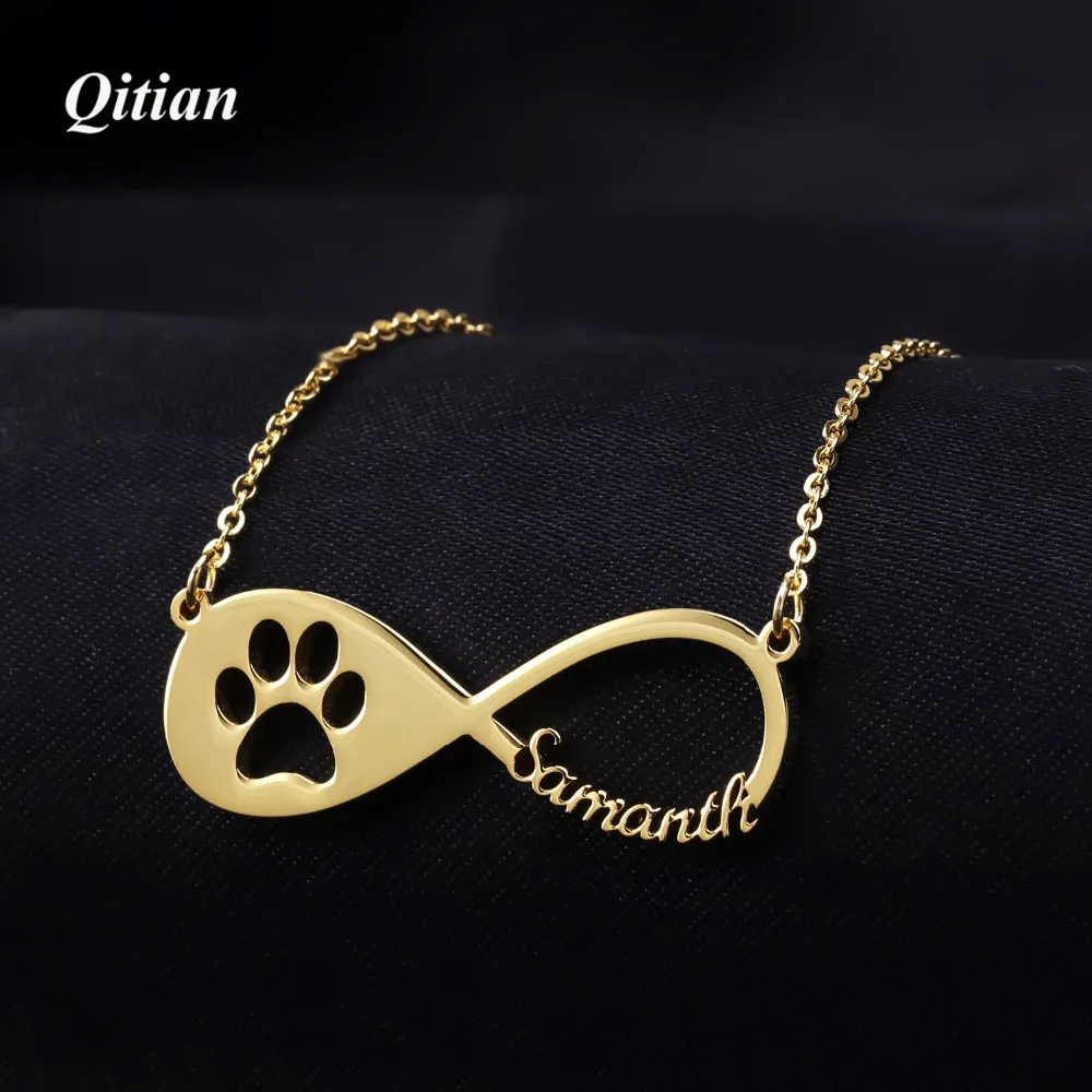 

Cute Paw Infinite Necklace Personalized Gold Nameplate Necklace For Women High Quality Stainless Steel Custom Jewelry Gifts