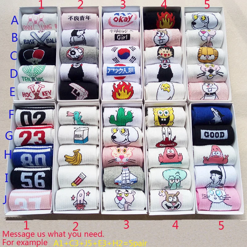 New Summer Cartoon Harajuku Kawaii Animals Cactus Letters stripe Cute socks for Women Cotton Funny Socks female Short Sox meias