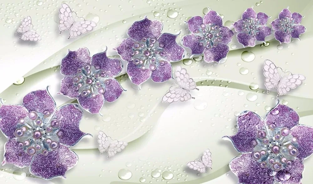 Beibehang пользовательские фото обои 3D Фреска стикер стены фиолетовый алмаз бабочка цветок фон стены papel де parede