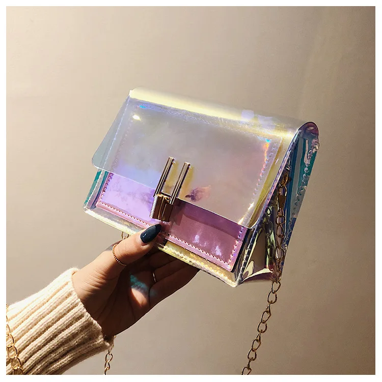 

Transparent Bag Small Bags for Women Chain Jelly Clear Bag Laser Candy PVC Cross Body Bags Bolsa Feminina Summer Fashion Flap