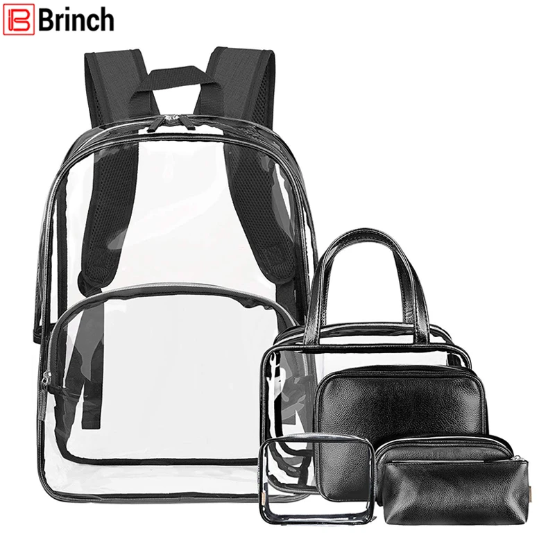 

BRINCH 6 in 1 Women Backpack Transparent PVC School Backpack For Teenager Girls Fashion Large Capacity Female Travel Bag