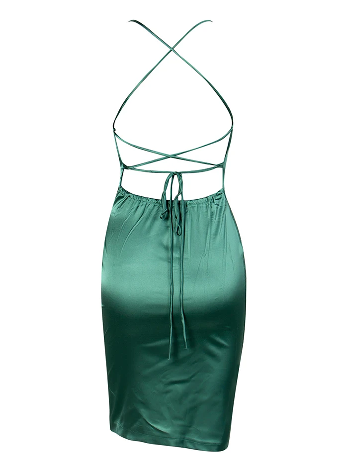 LOVE& LEMONADE сексуальное зеленое платье с рукавами и открытой спиной, светоотражающее мини-платье из искусственного шелка LM90073