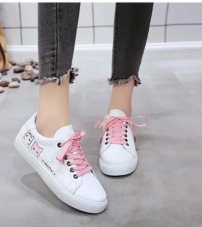 

Casual Women Shoes Women Flats Canvas Shoes Fashion Women Sneakers Lace Up Cartoon Ladies Board Shoes Black White Female Shoes