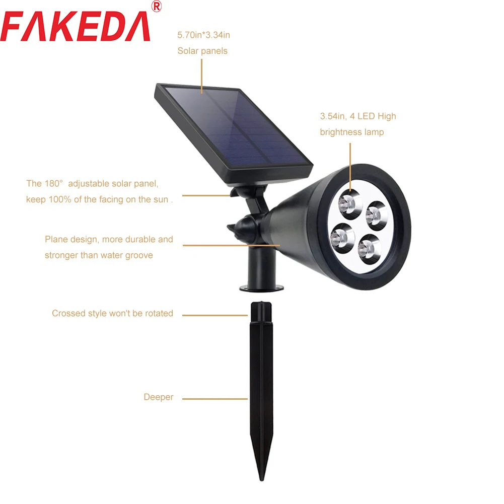 

FAKEDA LED Solar light Outdoor RGB Garden Lawn Solar lamp Waterproof Spotlight Wall lamp Night Sensor Yard Landscape Flood light