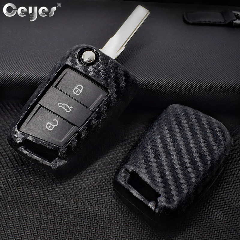 Ceyes Car Styling Auto Shell Key Case For Skoda Octavia A7 A 7 For Volkswagen Carbon Fiber Protection Accessories Car-Styling