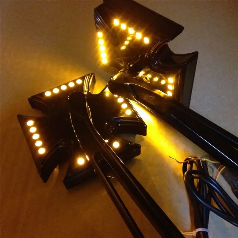  Motorcycle LED Turn Signal Integrated Side Rearview Mirrors Maltese Cross Style For Honda For Kawas - 32833104907
