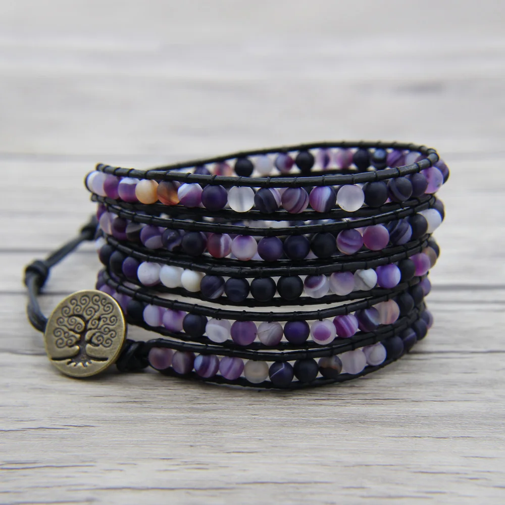 Us 21 9 Purple Beads Leather Wrap Bracelet Matt Beaded Boho Jewelry Birthday Gift Bead In Bracelets Us 21 9 Purple Beads Leather Wrap Bracelet Matt Beaded Boho Jewelry Birthday Gift Bead In Bracelets