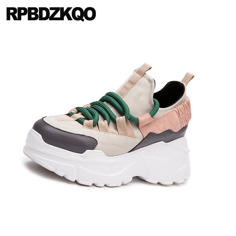 Lacets Sneakers Semelle Chaussures Wedge Femmes Noir Dames Baskets À Muffin Large forme Plate Fit Creepers Harajuku Ascenseur Respirant Épaisse Pour srQdtCh
