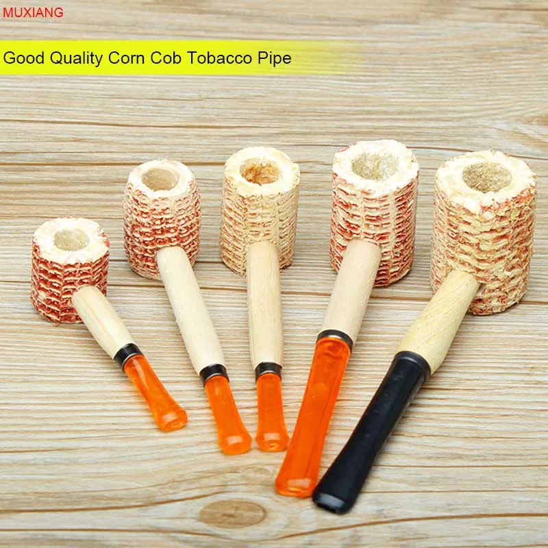

MUXIANG 5Pcs CornCob Tobacco Pipe for Beginner Smoker Small Plastic Mouthpiece Wooden Stem Straight SmokingPipe ae01/02/03/07/05