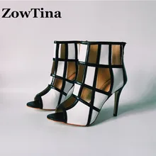 Модные женские ботильоны с открытым носком; Цвет черный, белый; Разноцветные Летние туфли на высоком каблуке; женские гладиаторы; botas feminina zapatos mujer
