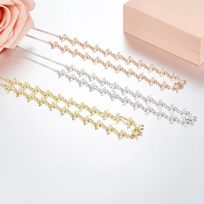

YP1819 HOT 925 Sterling Silver Zircon Chains Necklace Meteor Dart Shape Link Necklace Women Jewelry Girl Birthday Christmas Gift