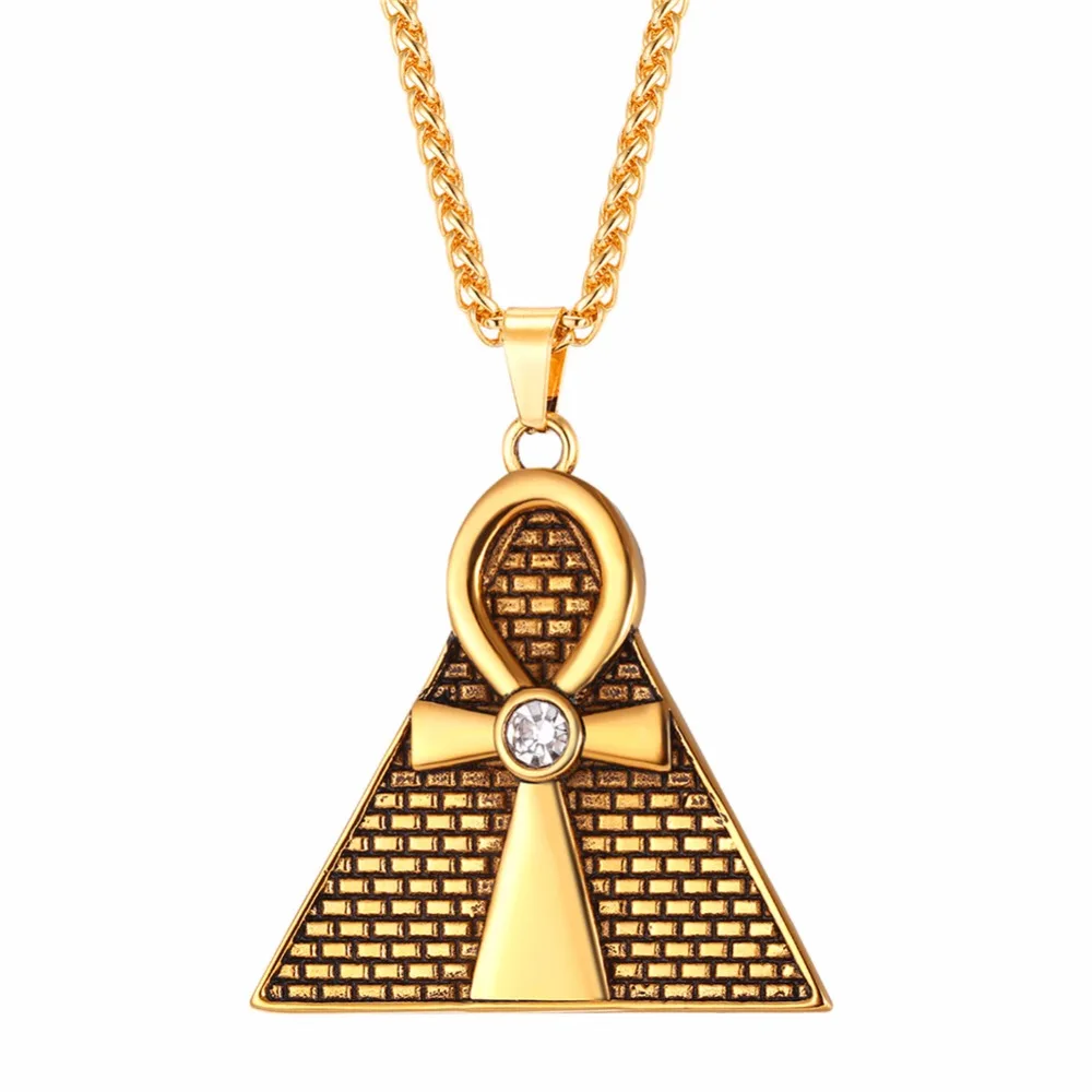 Ankh Egyptian Cross Key of the Nile Necklace Gold Color Black Retro Vintage Style Egypt Pendant 