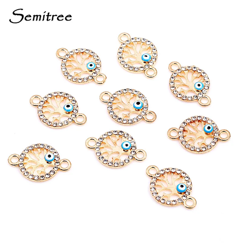 

Semitree 10pcs/lot Rhinestone Lucky Eye Life Tree Connectors DIY Bracelets Charms Jewelry Making Handicraft Accessories Supplies
