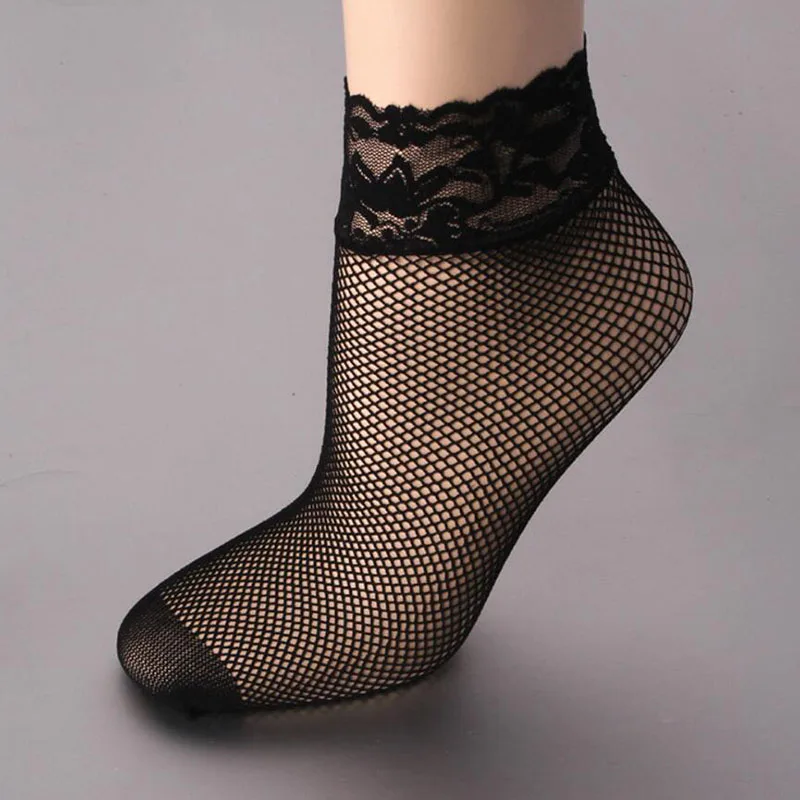 five pairs Sexy black lace Nylon mesh socks Stitching