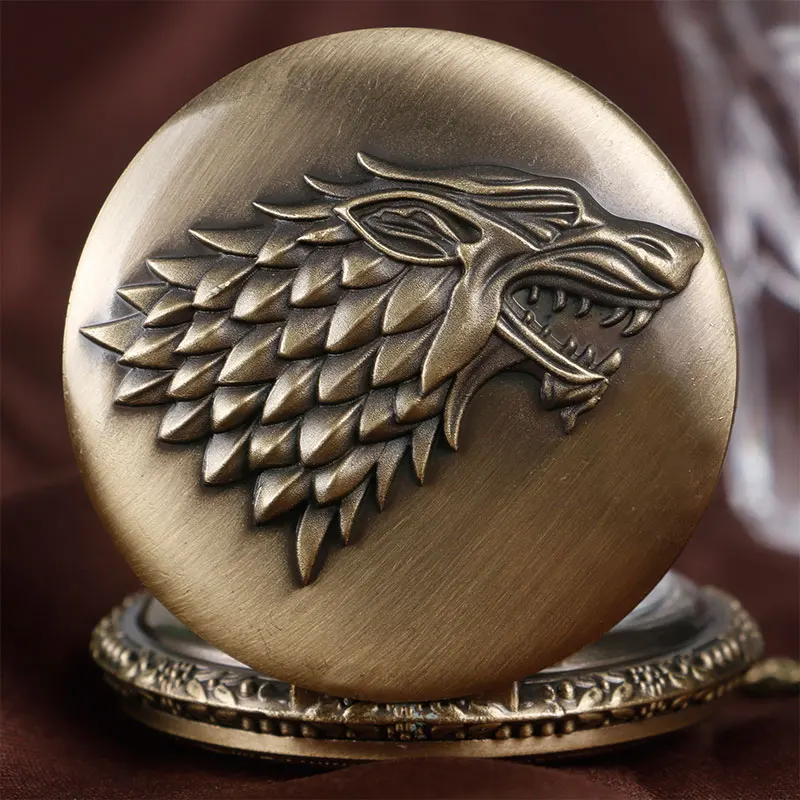 Retro Game of Thrones Stark House Crest Wolf Silver Bronze Quartz Pocket Watch Clock Antique Men 5