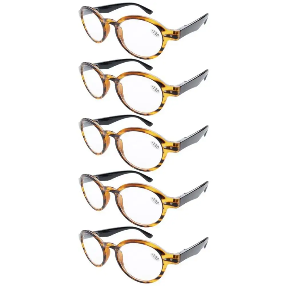 R070 Eyekepper 5 штук в партии; Пружинные шарниры круглые очки для чтения, в стиле ретро включают в себя от солнца для чтения+ 0,00-+ 4,00 - Цвет оправы: 5 pcs Amber