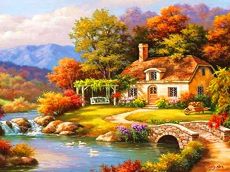Rural Landscape Full 5D DIY Diamond Painting Needlework Embroidery Cross Stitch Round Rhinestone Home Decoration Art | Дом и сад