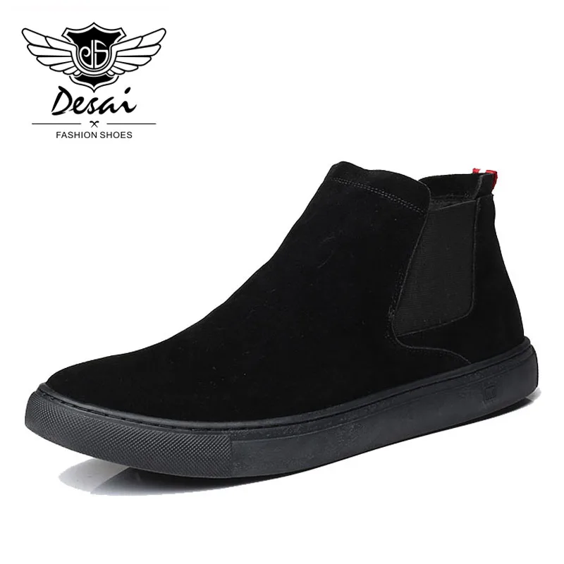 

DESAI Men's Chelsea Ankle Boots Slip On Flat Sole Shoes Men Slip On Quality High Boots Sewing Frosted Round Toe Boots