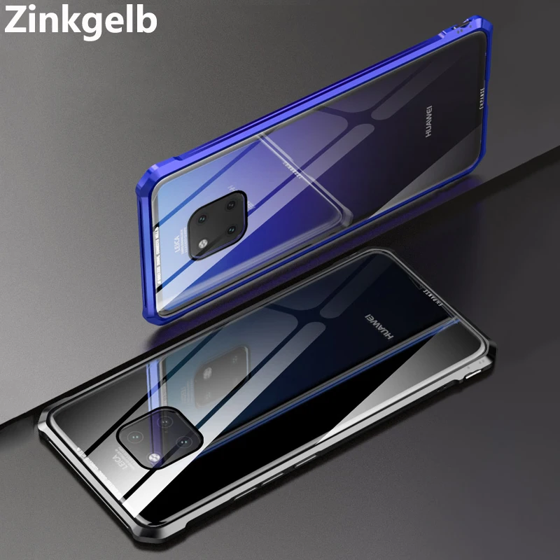 

For Huawei Mate 20 Pro Case Cover Luxury Hard Metal Frame Transparent Tempered Glass Protective Phone Case for Mate 20 Lite 20X