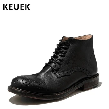 

Autumn winter Men Motorcycle Boots Genuine leather Lace-Up boots Fashion Male shoes Vintage Outdoor Ankle boots 033