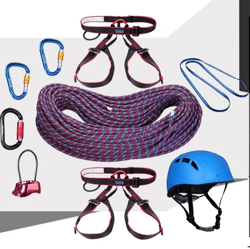 

50M, 890KG CE standard aerial work fast safety insurance climbing dynamic rope sport harness, full set safety belt lifting